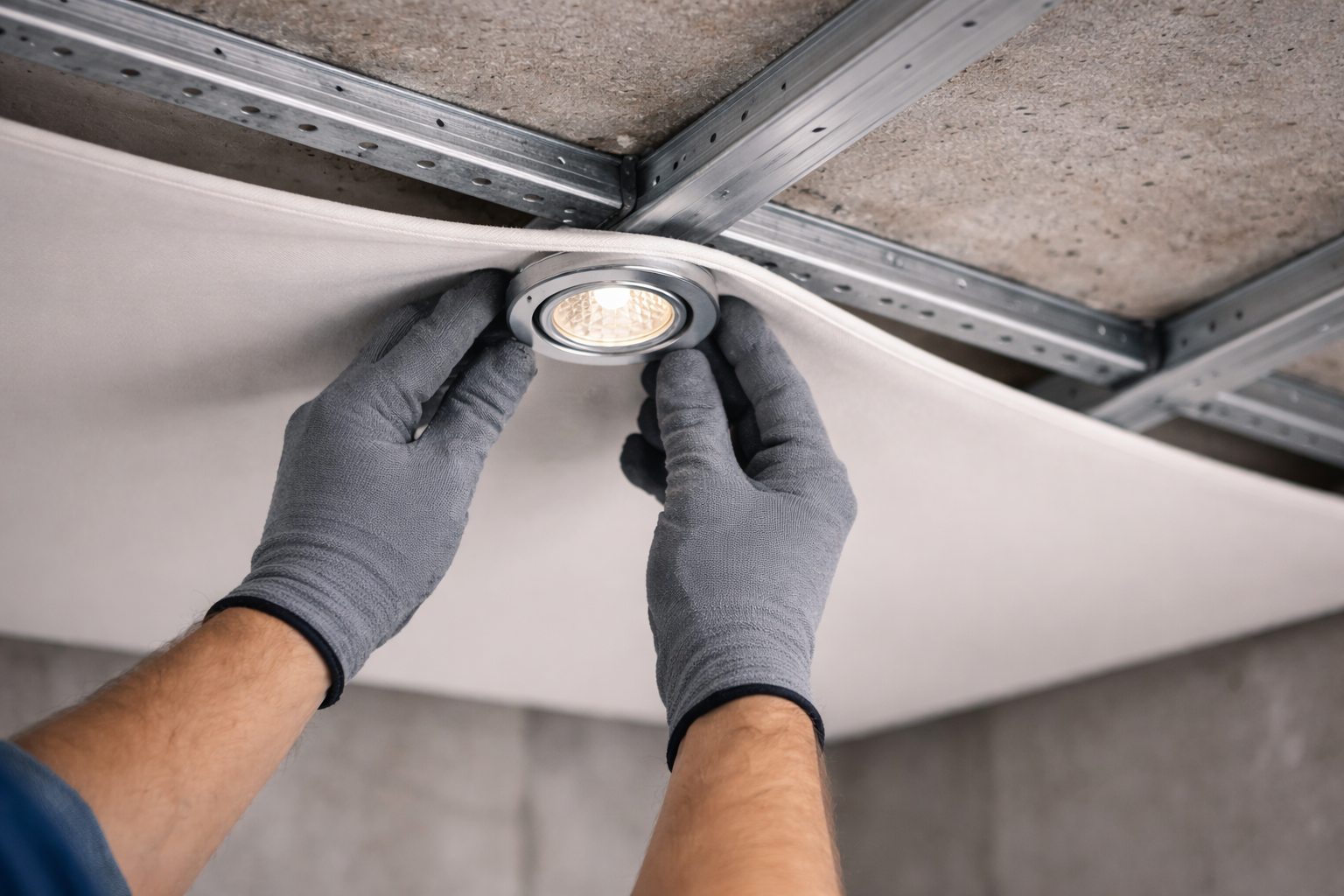 LED-Beleuchtung in Spanndecke installieren – Spots und Lichtlinien